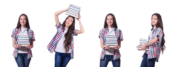 ホワイトに関する多くの書籍と学生の女の子 — ストック写真