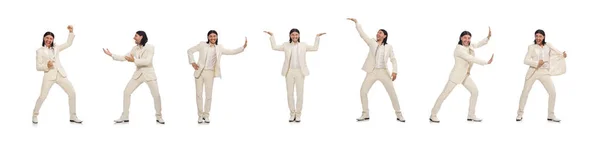Muž v legrační koncepci izolované na bílém — Stock fotografie