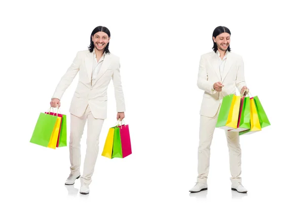 Man with shopping bags isolated on white — Stock Photo, Image