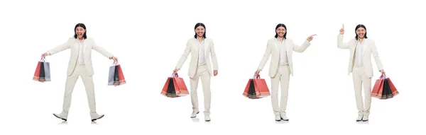 Férfi bevásárló táskák elszigetelt fehér — Stock Fotó
