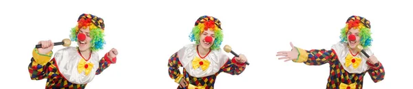 Clown mit Mikrofon isoliert auf weißem Hintergrund — Stockfoto