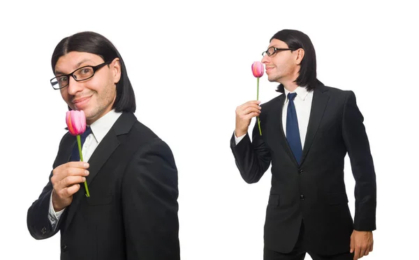 Pohledný podnikatel s květem izolovaných na bílém — Stock fotografie