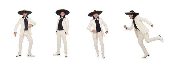 Divertido mexicano en traje y sombrero aislado en blanco — Foto de Stock