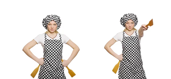 Donna cuoco isolato sullo sfondo bianco — Foto Stock