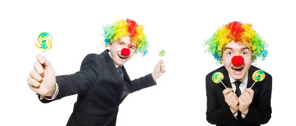 Clown met lolly geïsoleerd op wit — Stockfoto