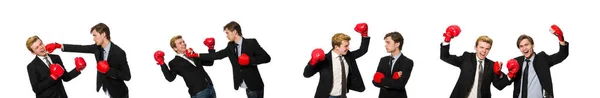 Par de hombres de negocios boxeando en blanco —  Fotos de Stock