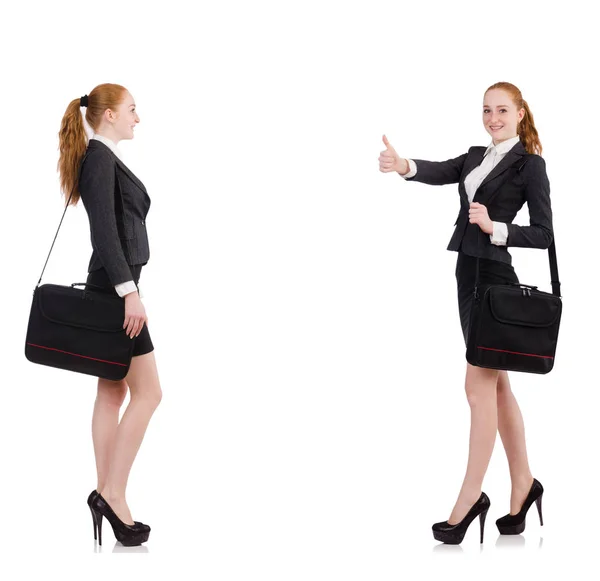 Businesswoman with handbag isolated on white — Stock Photo, Image