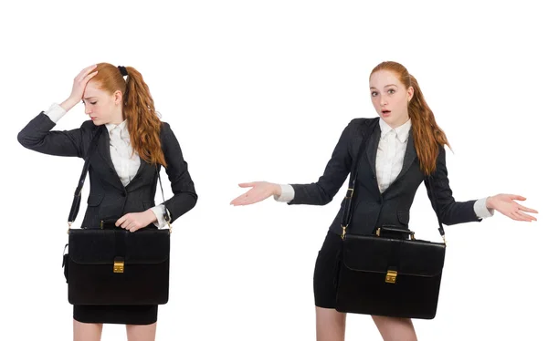 Businesswoman with handbag isolated on white — Stock Photo, Image