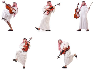 Arap adam beyaz izole Çello çalan 