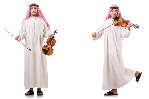 Arabo uomo suonare il violino isolato su bianco — Foto Stock