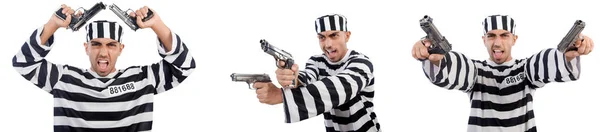 Заключенный с пистолетом изолирован на белом — стоковое фото