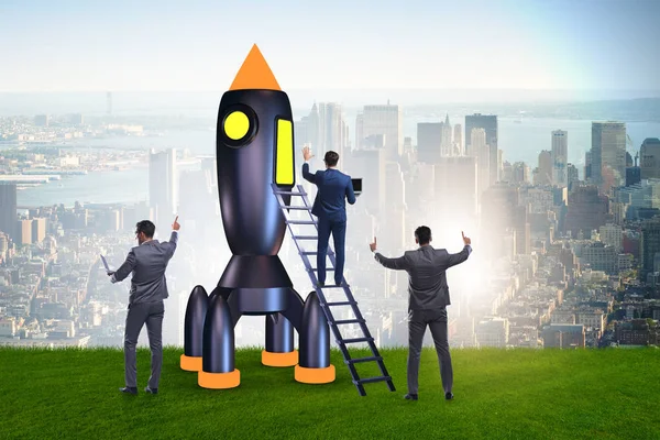 Young businessman boarding space rocket in start-up concept — Stock Photo, Image