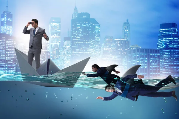 Businessmen in competition concept with shark — Stock Photo, Image