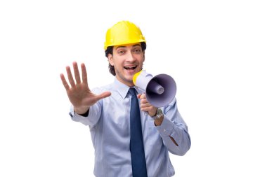 Genç erkek mimar beyaz izole 