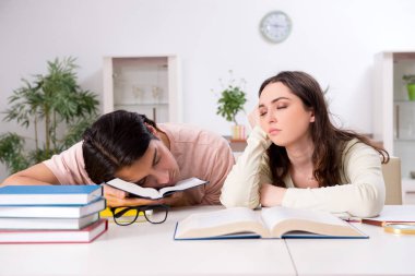 Öğrenciler sınava evde birlikte hazırlanıyorlar. 