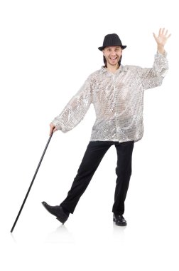 Beyaz üzerinde izole parlak kostüm Performer