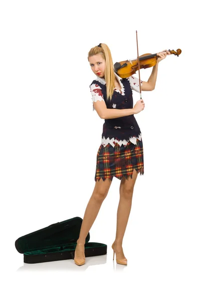 Женщина-скрипач изолирована на белом — стоковое фото