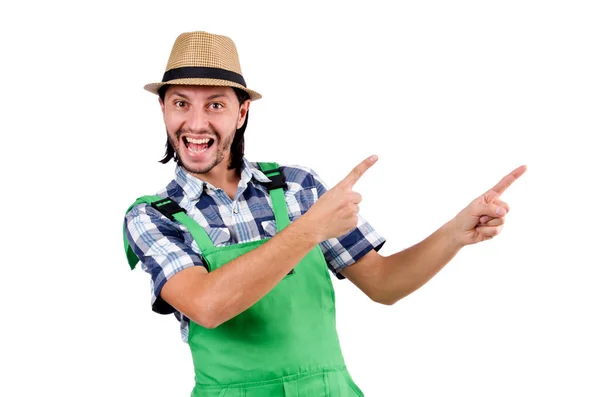 Jovem agricultor isolado sobre fundo branco — Fotografia de Stock