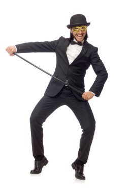 Beyaz arka planda izole komik adam