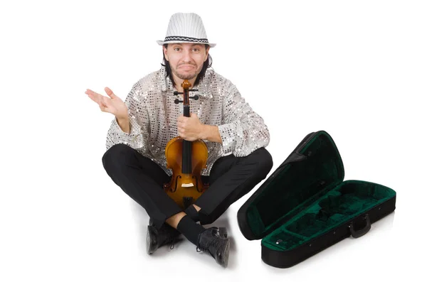 Man med violin isolerad på vitt — Stockfoto