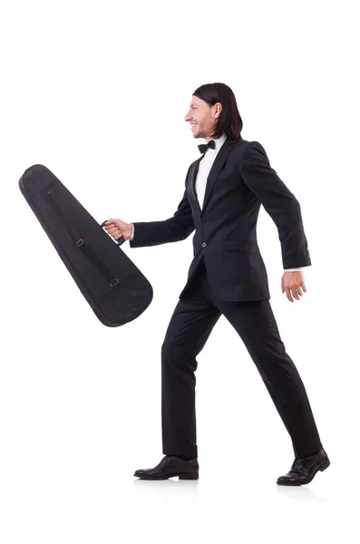 Muž s houslemi izolován na bílém — Stock fotografie