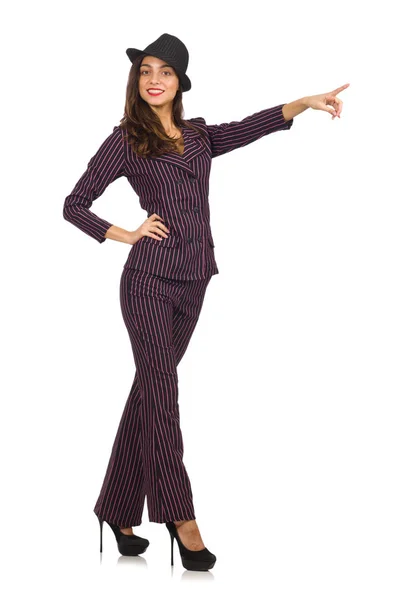 Woman wearing striped costume isolated on white — Stock Photo, Image