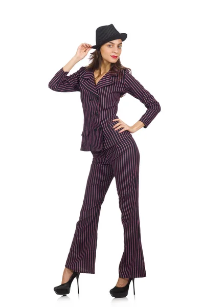 Woman wearing striped costume isolated on white — Stock Photo, Image