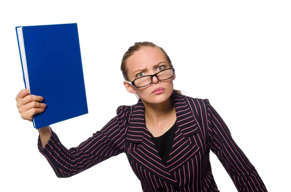 Young woman in purple costume with notes — Stock Photo, Image