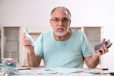 Bütçe planlama konseptinde beyaz sakallı yaşlı adam 