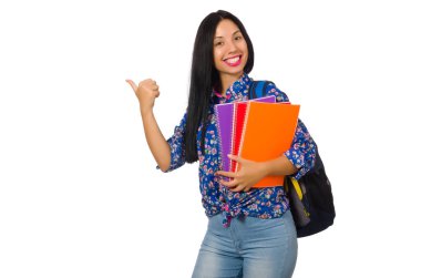 Beyaz izole notları ile Latin kadın 