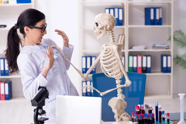 Jonge vrouwelijke archeoloog werkzaam in het lab — Stockfoto