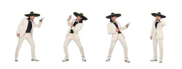 Divertido mexicano en traje y sombrero aislado en blanco — Foto de Stock