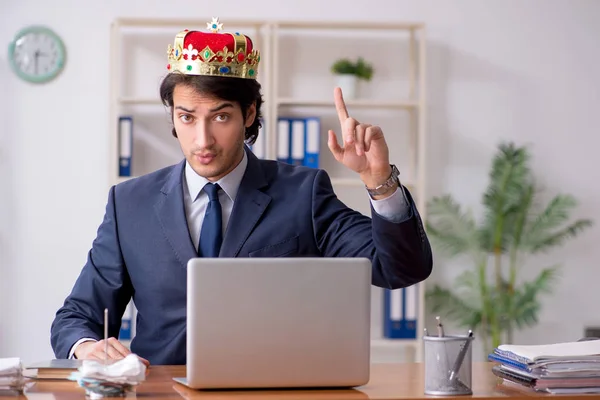 Jovem rei empresário trabalhando no escritório — Fotografia de Stock