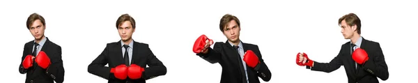 Boxeador hombre de negocios aislado en blanco — Foto de Stock