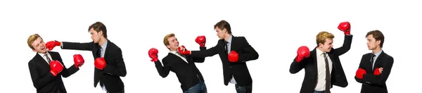 Par de homens de negócios boxe em branco — Fotografia de Stock