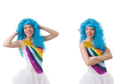 Beyaz izole peruk kadınla 