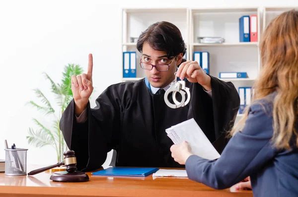 Young woman visiting male lawyer — Stock Photo, Image