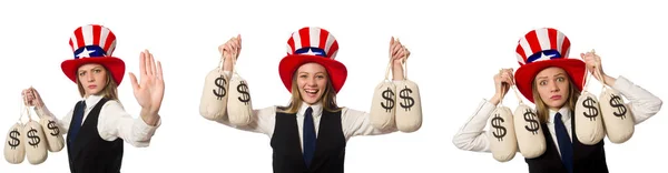 Collage met vrouw en Amerikaanse hoed — Stockfoto