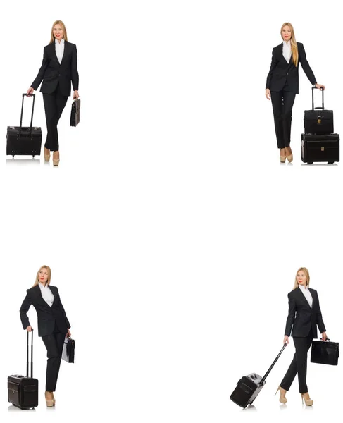 Деловая женщина с чемоданом изолированы на белом — стоковое фото