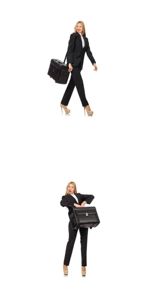 Businesswoman z walizką na białym tle — Zdjęcie stockowe