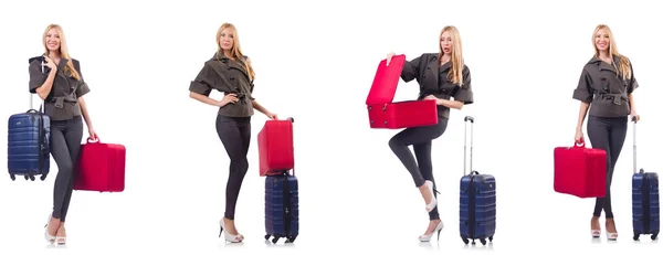 Belle femme avec valise en vacances concept — Photo