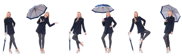 Piękna kobieta w czarny płaszcz z parasolem — Zdjęcie stockowe