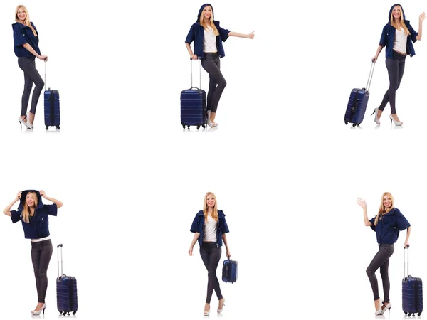 Krásná žena s kufrem v konceptu dovolené — Stock fotografie