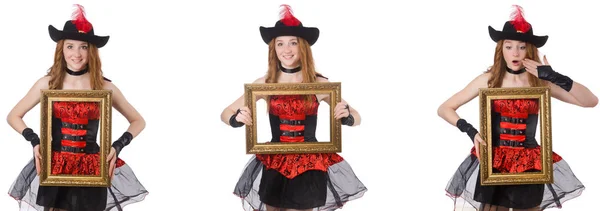 Mulher pirata com quadro isolado em branco — Fotografia de Stock