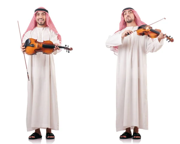 Hombre árabe tocando el violín aislado en blanco —  Fotos de Stock