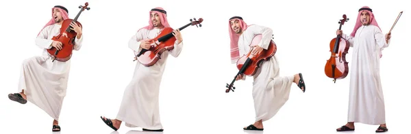 Arab man playing cello isolated on white — Stock Photo, Image