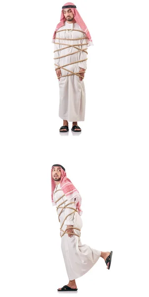 Арабські бізнесмен, перев'язані мотузкою на білому — стокове фото