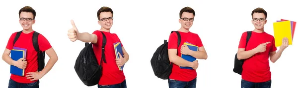 Молодий студент з рюкзаком ізольований на білому — стокове фото
