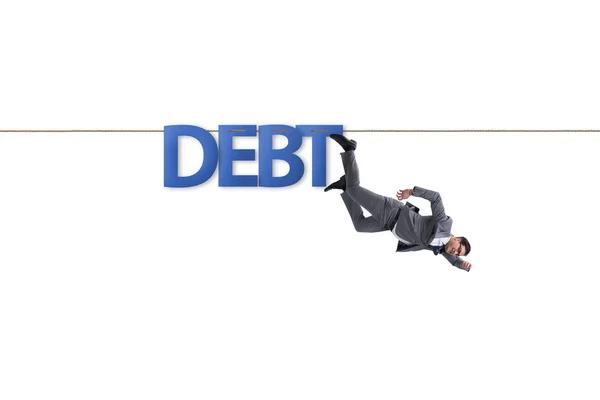 Debt and loan concept with businessman walking on tight rope — Stock Photo, Image