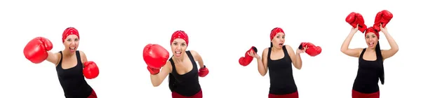 Woman boxer isolated on the white — Stock Photo, Image